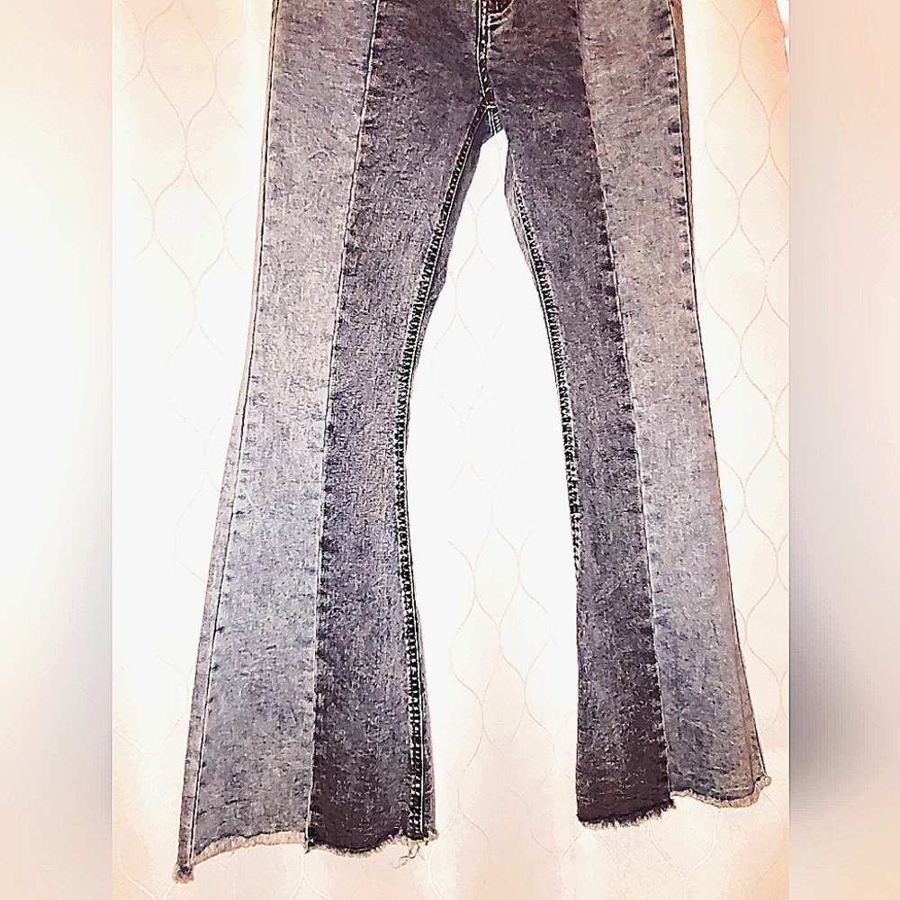 Women Flare Bell Bottom Jeans 2 Tone